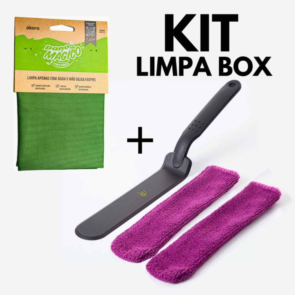 Kit Ákora Limpeza de Vãos Box e Janela C/ Luvas Roxas + Limpa Vidro Pano Mágico Microfibra