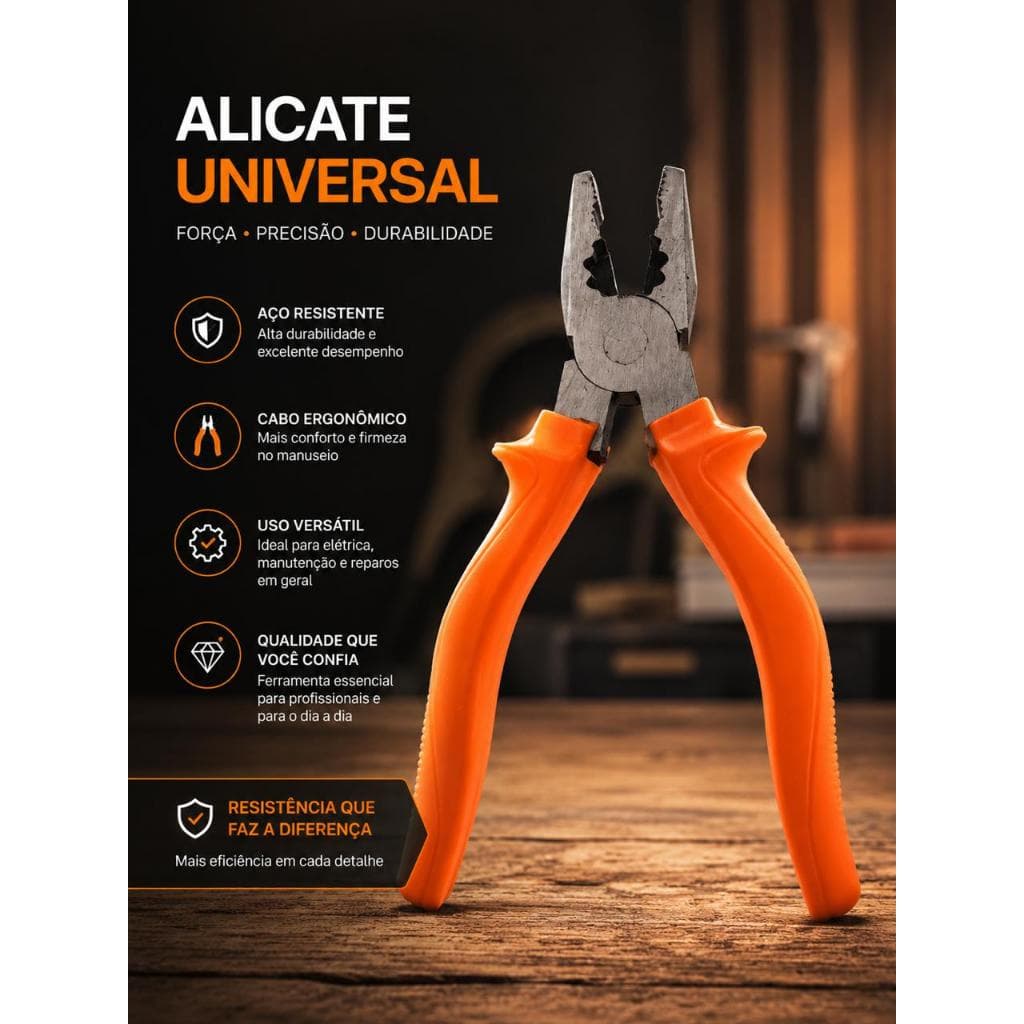 Alicate Universal 8 Polegadas Profissional | Aço Resistente | Ideal para Eletricista, Mecânico e Uso Geral