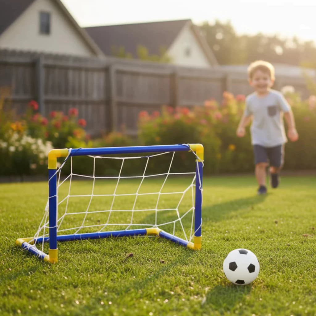 Conjunto Golzinho Trave com Rede + Bola + Bomba Futebol Kit Completo Esporte Criança