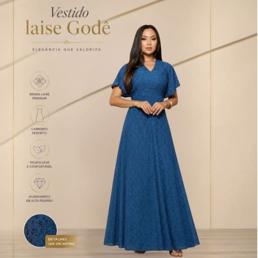 Vestido Longo Elegante Dia das Mães Moda Evangélica Confortável Presente Para Mãe