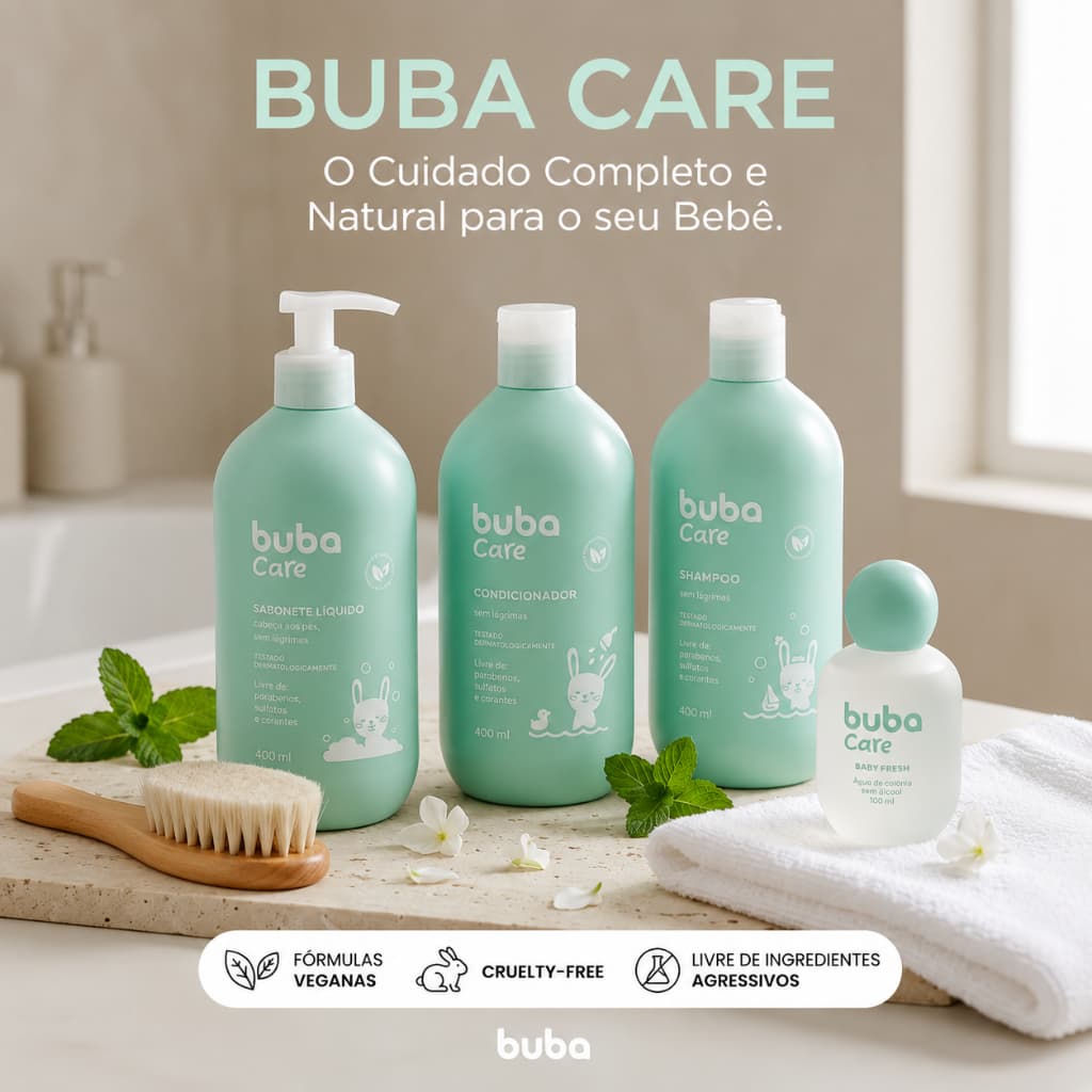 Kit Banho Bebê Buba Completo Shampoo Condicionador Sabonete Líquido Colônia Suave