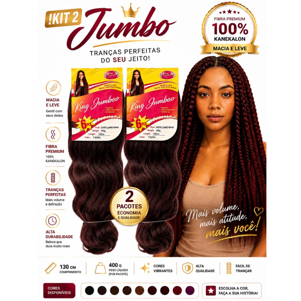 Kit 2 Pacotes Cabelo Jumbo Super X Para Tranças Box Braid Afro Breedlove Original 400g no Total 800g