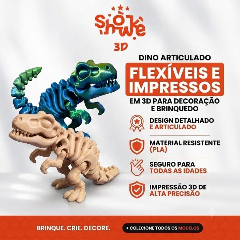 Dinossauro Articulado T-Rex Flexível - Impresso em 3D