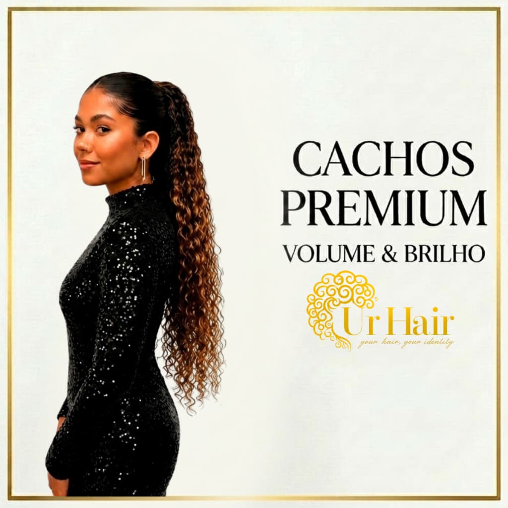 Aplique Rabo de Cavalo Cacheado 80cm UrHair Luna Fibra Bio Natural 190G Cabelo Premium Morena Iluminada