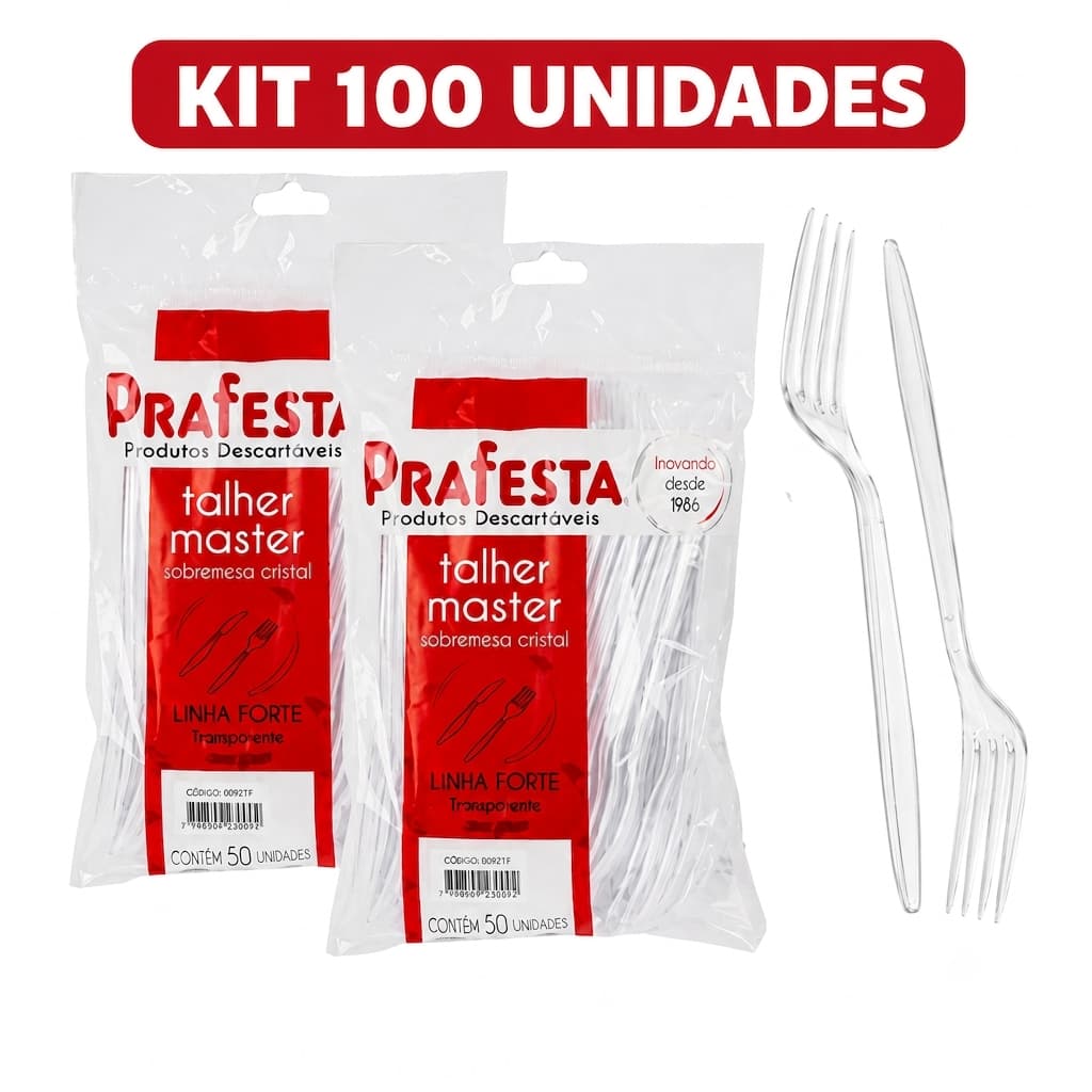 Kit 100un Garfo Sobremesa Cristal Transparente Resistente Descartável para Festas Bolo Doces Açai