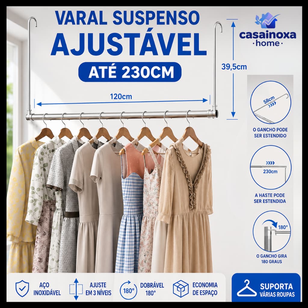 Varal dobrável secador de roupas durável aço inoxidável retrátil varanda linha com 3 configurações
