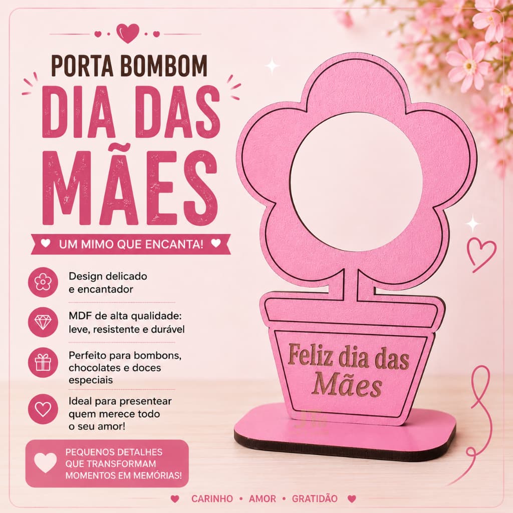 Porta Bombom Dia das Mães Flor MDF Lembrancinha Personalizado