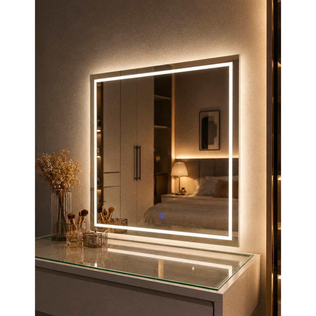 Espelho LED Quente e Frio Decorativo para Salão, Penteadeira e Maquiagem, Bivolt
