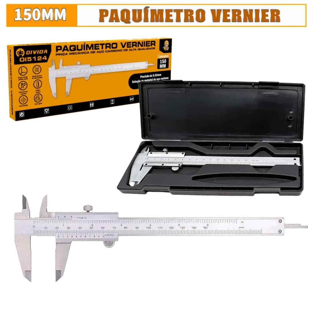 Paquimetro Analógico Manual Universal 150mm Aço Inox Com Estojo ProfissionaL BAIDI/OIVIDA Original