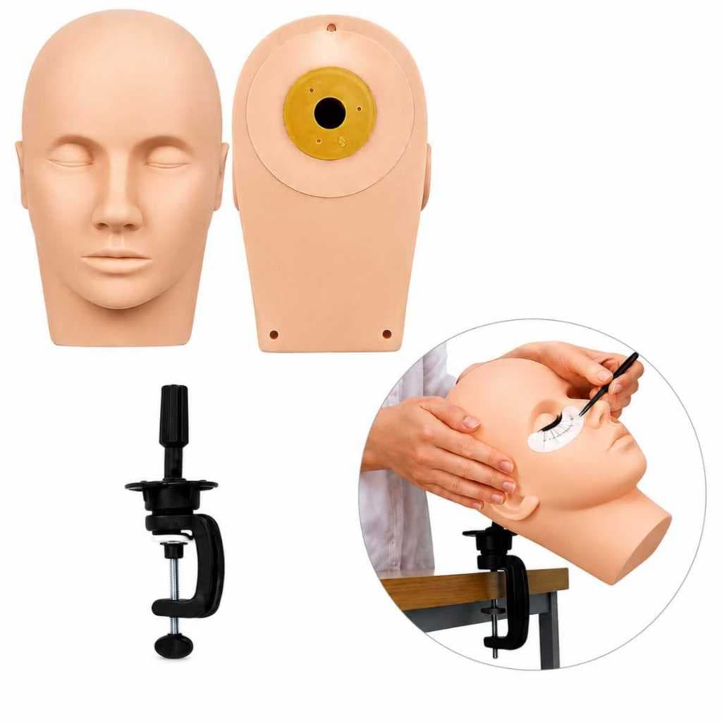 Kit Cabeça Manequim Para Treino de Extensão de Cilios com Suporte