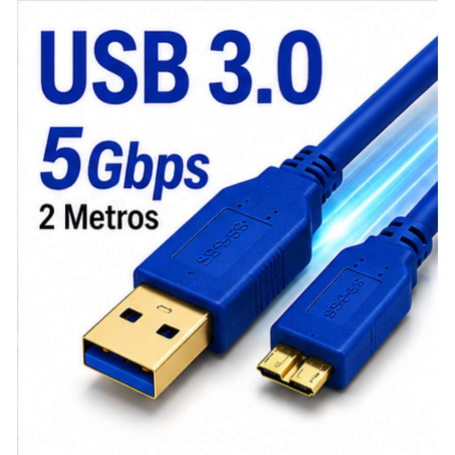 Cabo USB 3.0 Micro B 5Gbps 2 Metros Para HD Externo SSD Notebook Alta Velocidade