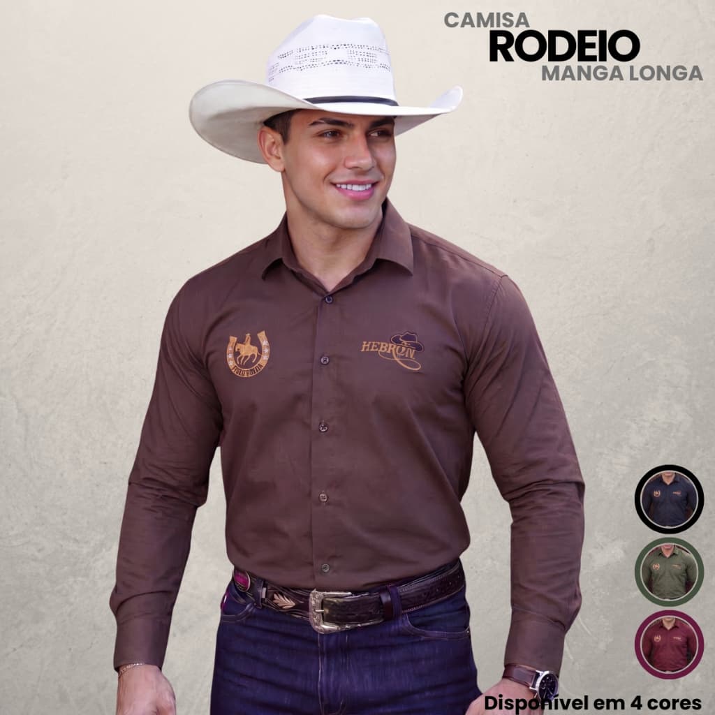 Camisa Rodeio Masculina Country Manga Longa Tecido Tricoline Algodão