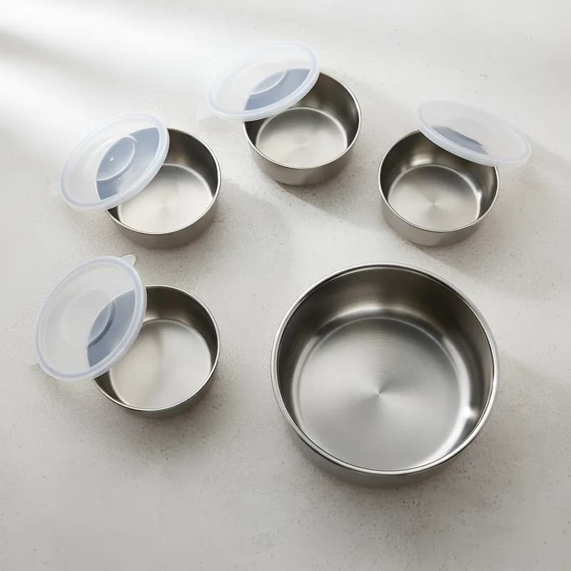 Conjunto de Tigelas Potes de Aço Inox 5 Tamanhos Tampa Plastica Organizador Alimentos