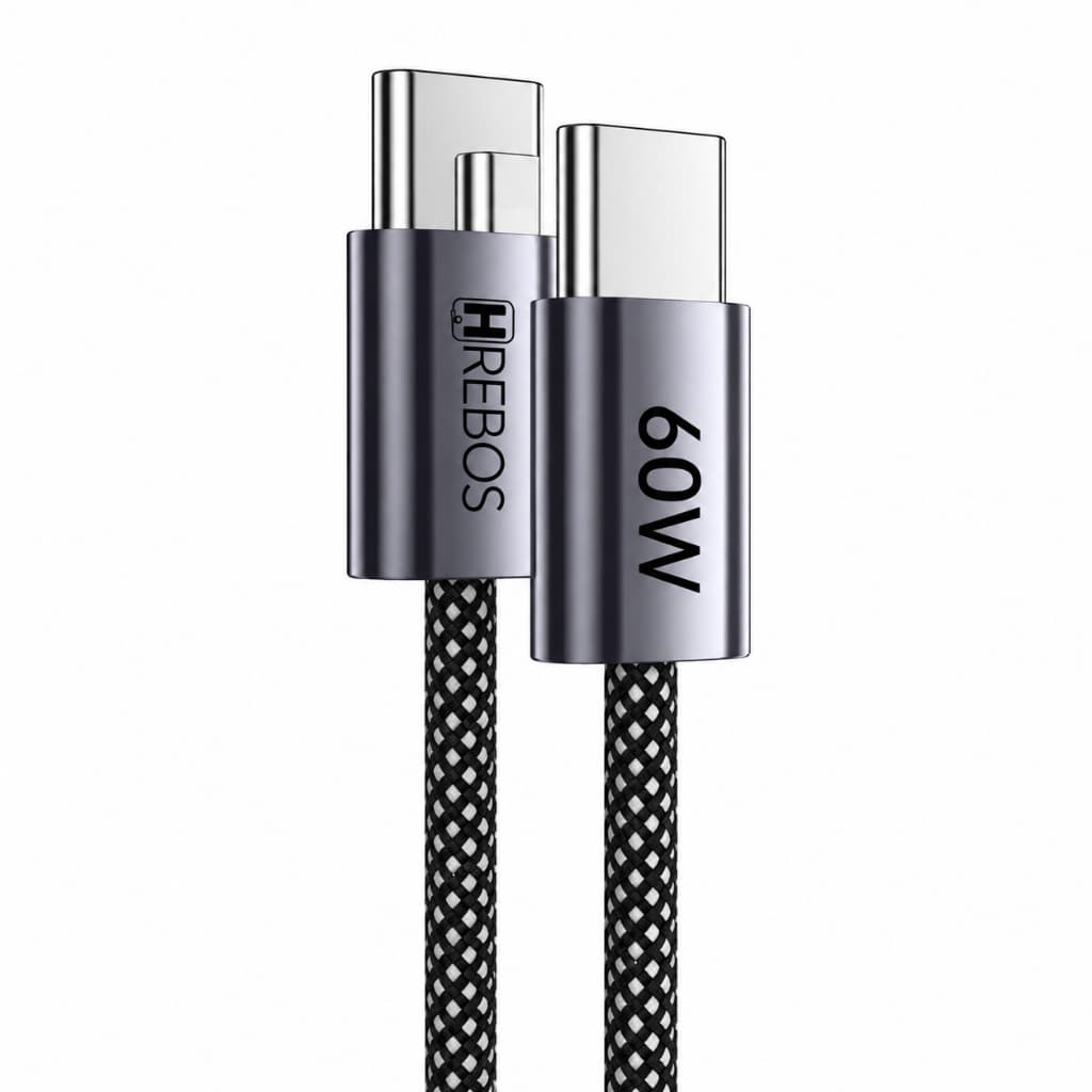 Cabo Tipo C Para Tipo C Turbo 60W 2 Metros Nylon Hrebos CB-487C Carregador Notebook Rapido Mac