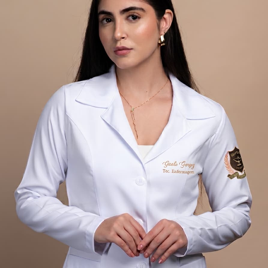 Jaleco Feminino  Acinturado Tradicional Personalizado Nome Profissão/curso brasão ou Logo