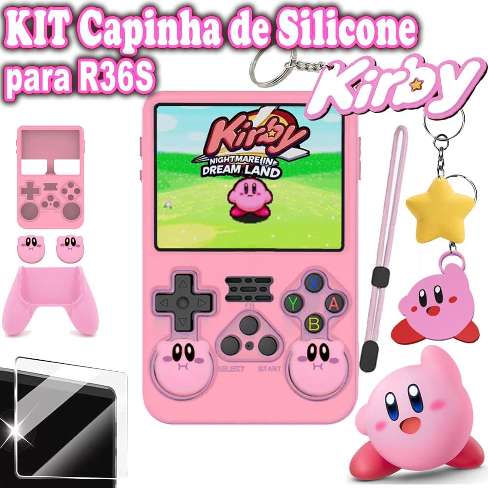 Capinha de Silicone para R36S personalizado Kirby + Grips Pelicula Chaveiros Suporte