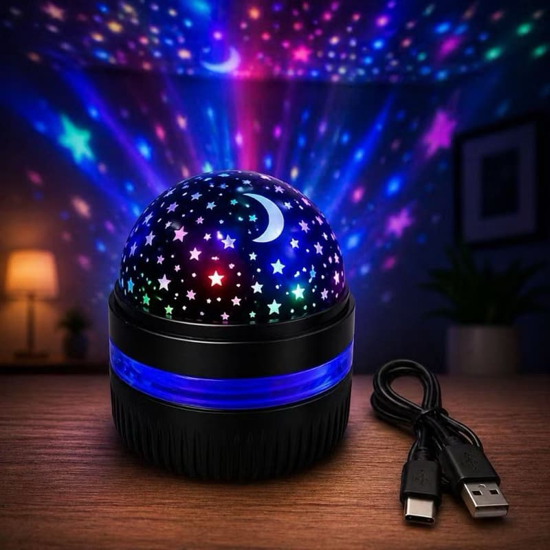Luminaria Mini Com Projeções Espaciais Ou Reflexos Abajur Infantil Céu Estrelado Lua Usb Iluminação Colorida 360º