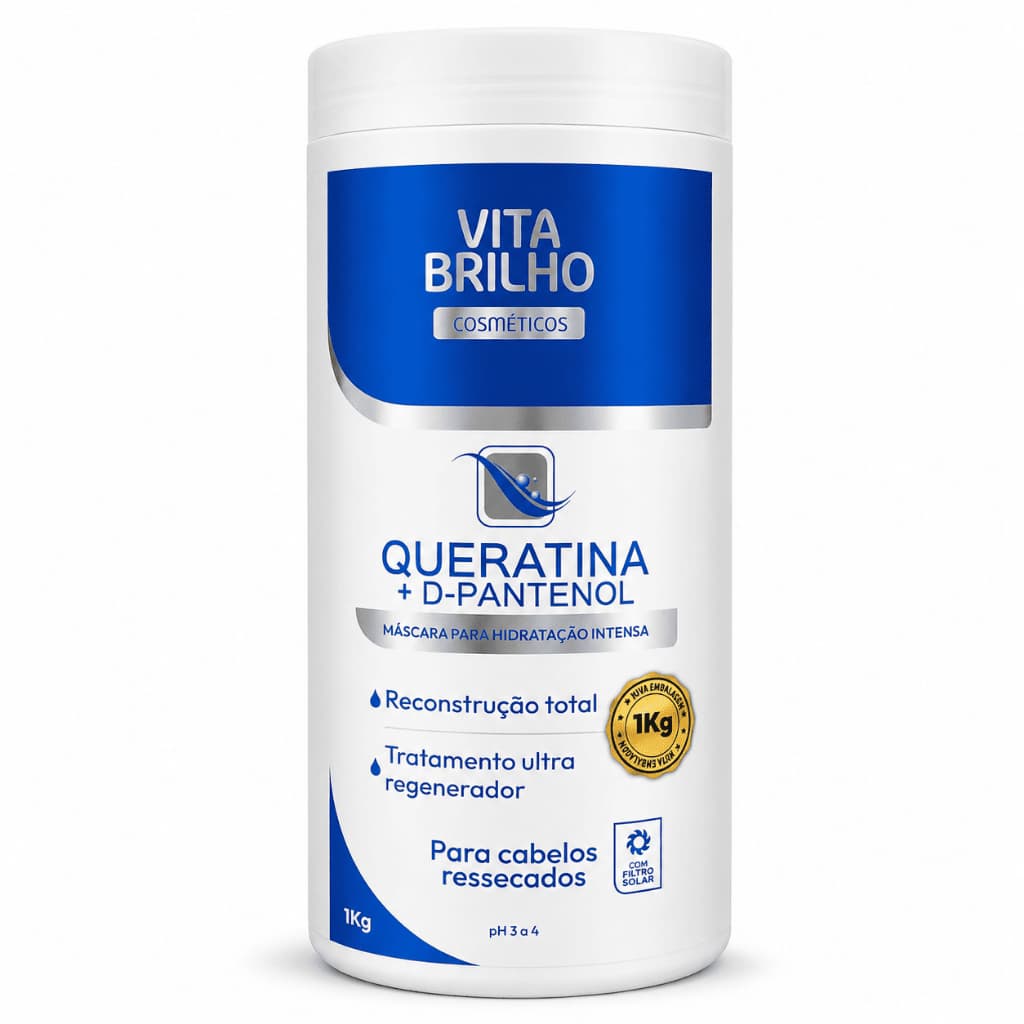 Máscara Capilar Queratina + D-Pantenol Vita Brilho 1kg Hidratação Intensiva Reconstrução Capilar 1000g