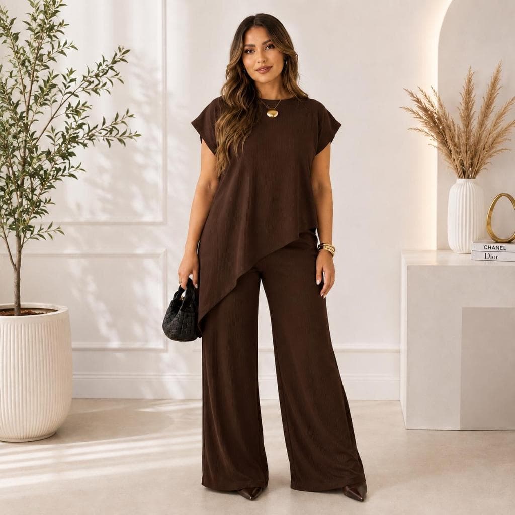 Conjunto Feminino Calça Pantalona com Blusa feminina Manga Muscle Tee Plus Size Estilo e Conforto