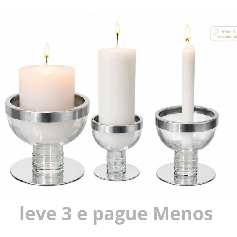 kit 3 Copo de Velas 7 dias 3 dias e Vela Palito com Partes em Alumínio Artesanal