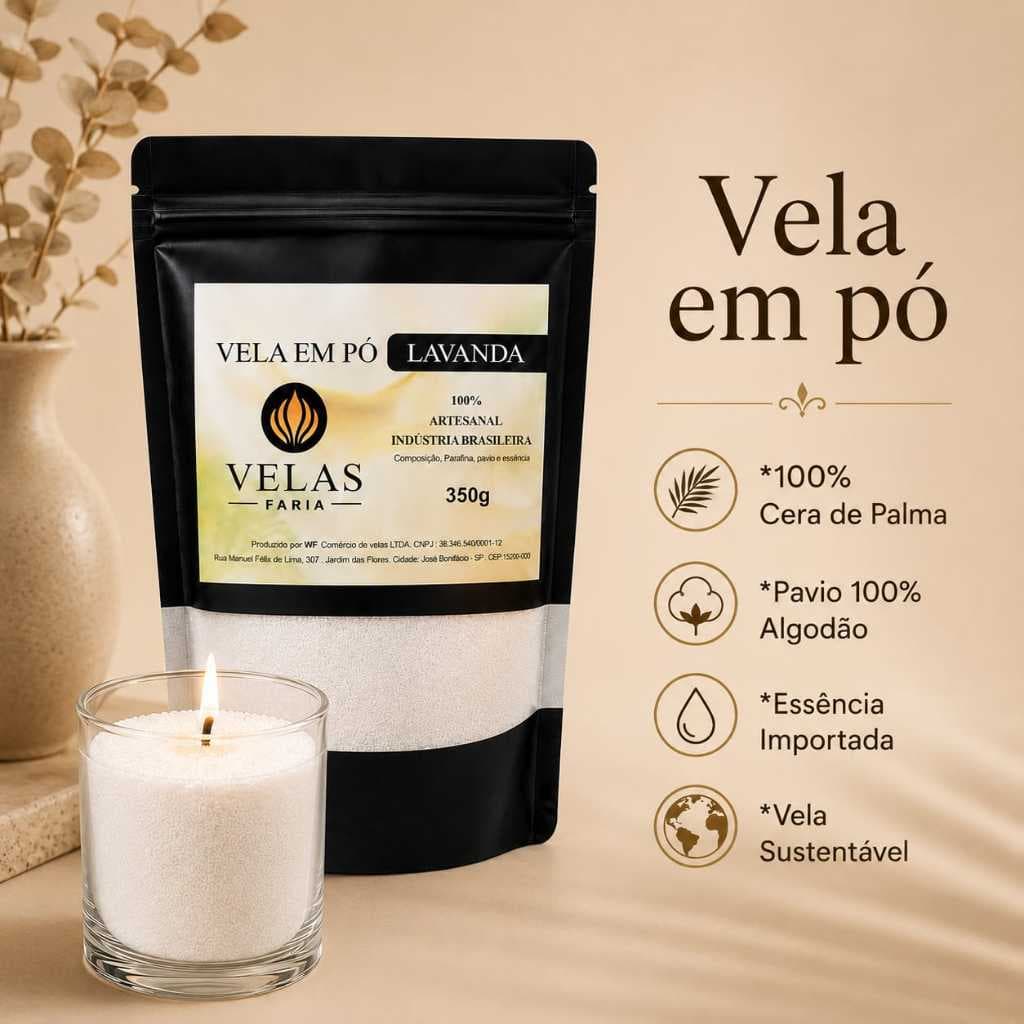 Vela Pó Cera de Palma e Essência Importada 350g + Pavio Velas Faria