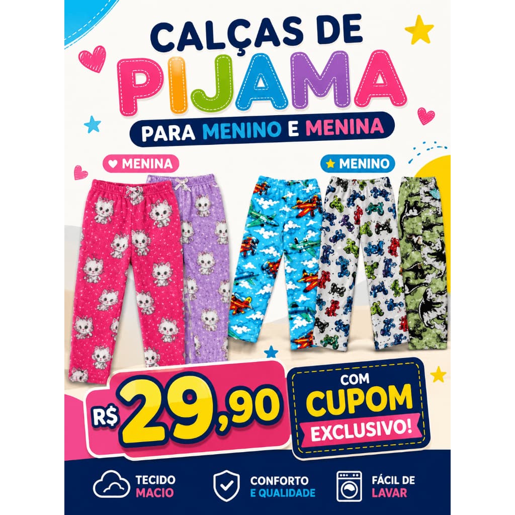 Kit com 3 Calças Infantis de Elanca – Inverno Meia Estação, Sortido, Modelo Unissex, Cores Menina e Menino