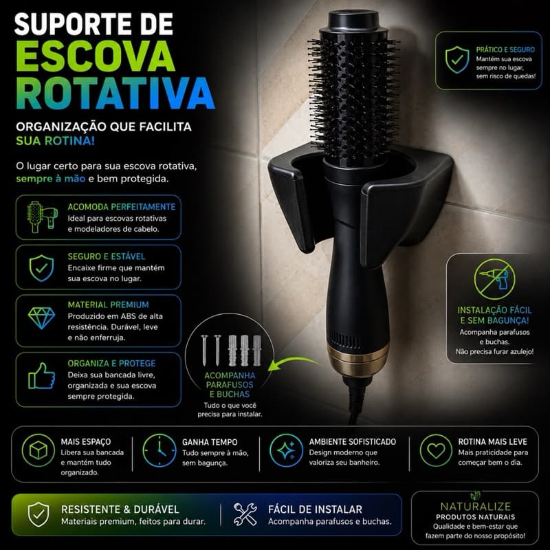 Suporte Para Escova Secadora Elétrica | Organizador Universal De Parede Para Banheiro Quarto