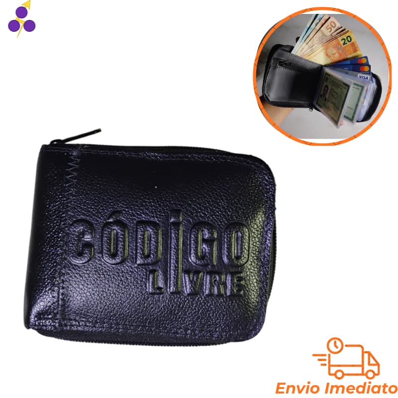 Carteira Grande Masculina De Couro com zíper dinheiro Porta Moedas Cartões E Plástico RG CNH