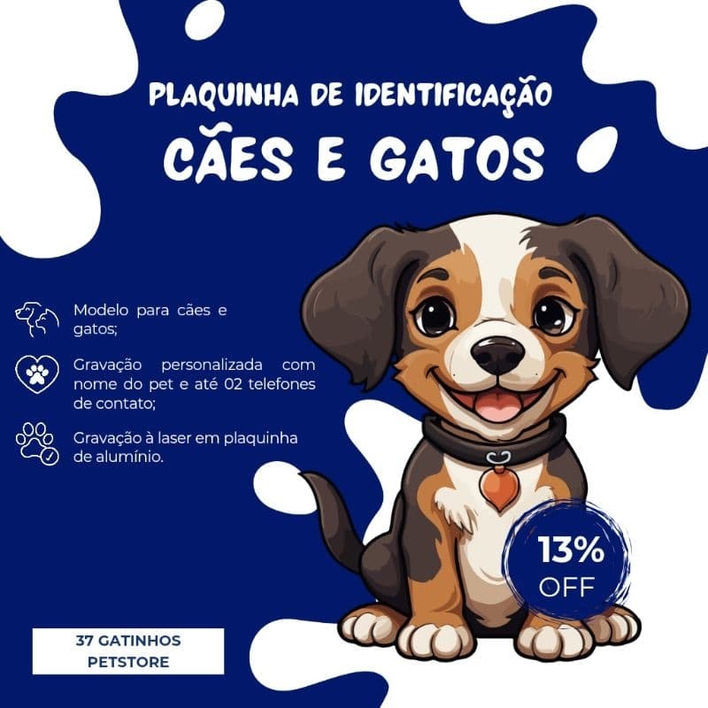 PLAQUINHA DE IDENTIFICAÇÃO PET GATO CACHORRO PERSONALIZADA