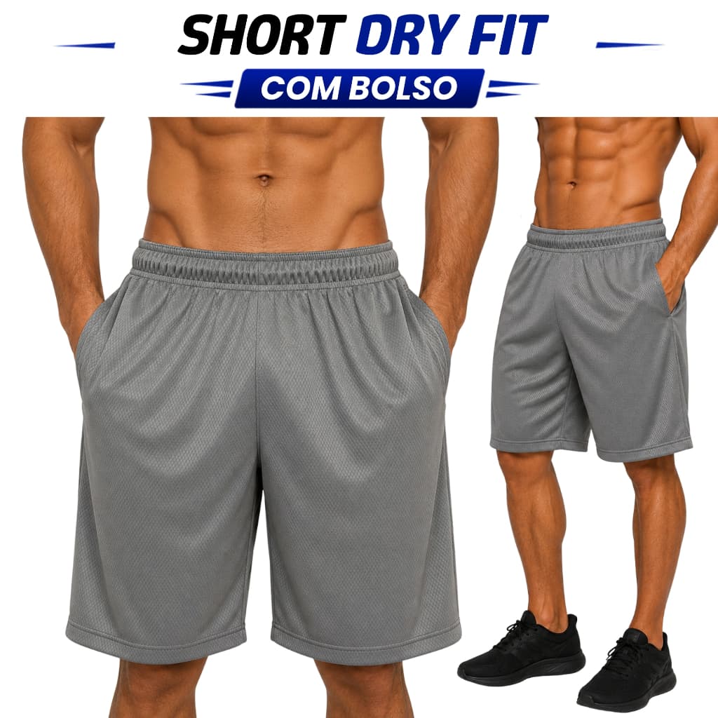 Bermuda Dry Fit Masculina Short Com Bolso Academia Treino Fitness Premium Respirável