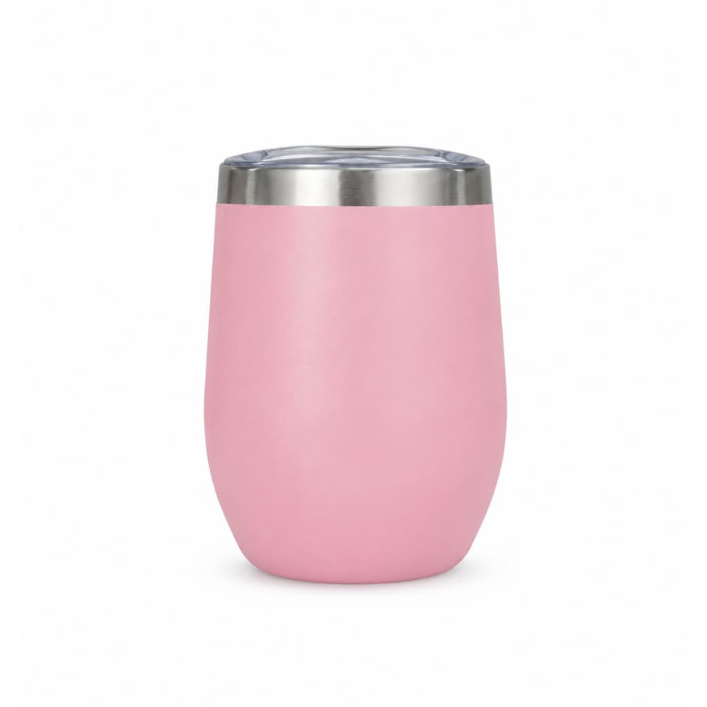 Copo Ovo Cuia Térmica Rosa 350ml em Inox com Tampa Acrílica Rosa Claro