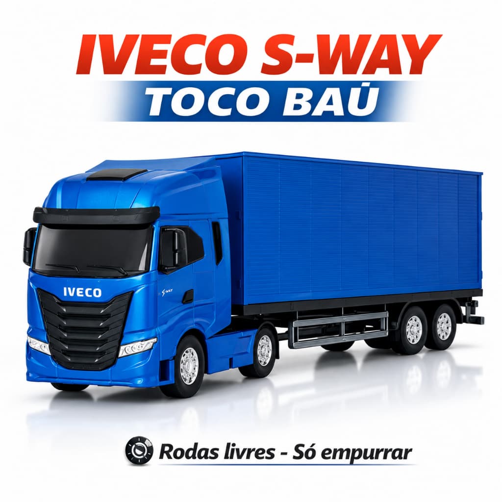 Caminhão Iveco S-Way Toco Baú Miniatura 1:30 Brinquedo de Menino Rodas Livres Usual