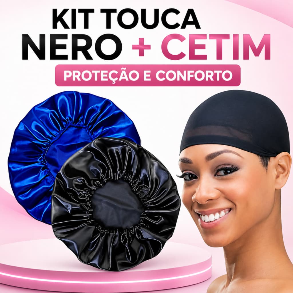 Kit Touca Nero com Barra + Touca de Cetim Para Cabelo