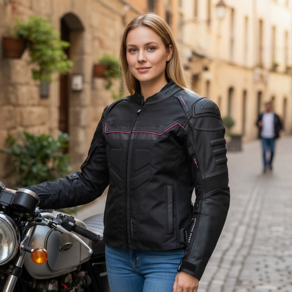 Jaqueta Texx Falcon V2 Feminina Lady Preta Rosa Moto Motociclista Impermeável Proteção Confortável