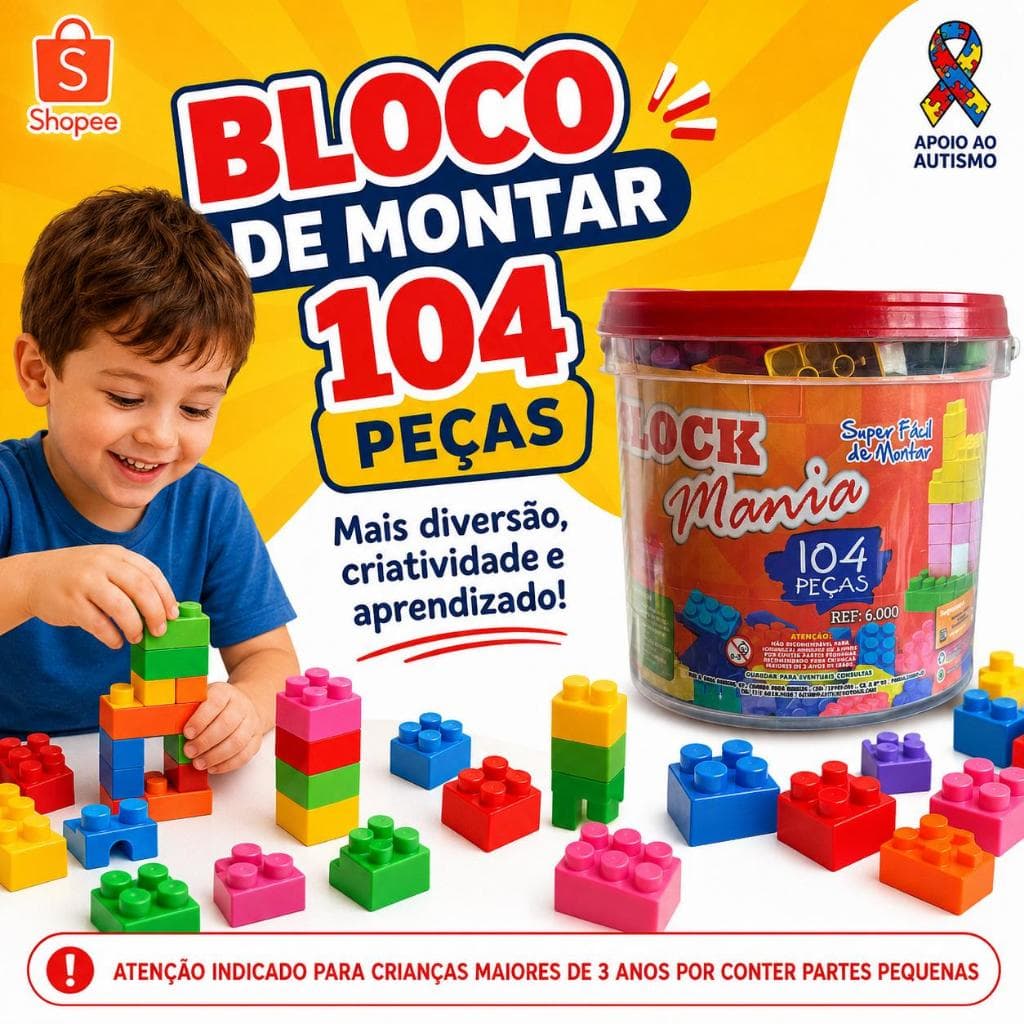 Monta Monta Infantil Com 104 Peças  Bem Coloridas Brinquedo Educativo Indicado Para Crianças De 3 Anos Presente