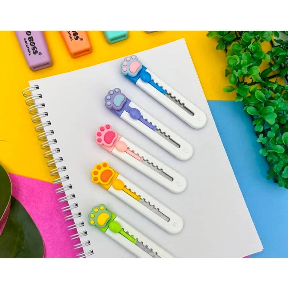 Estilete Retrátil Patinha de Gato | Mini Estilete Fofo para Papelaria e Artesanato