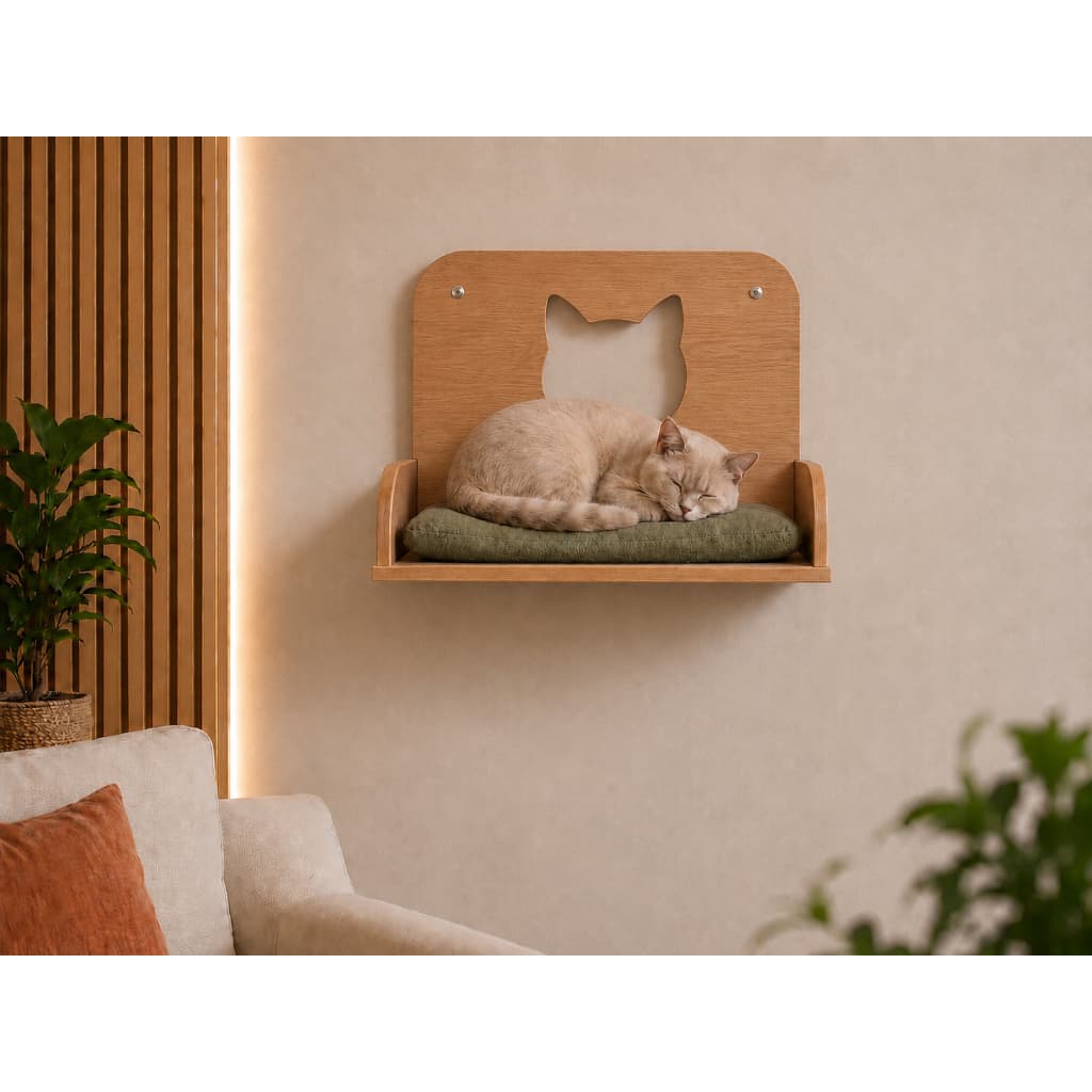 Cama Suspensa Gato Luxo Moderna Caminha Parede Pet MDF Cantos Arredondados Resistente Sem Almofada