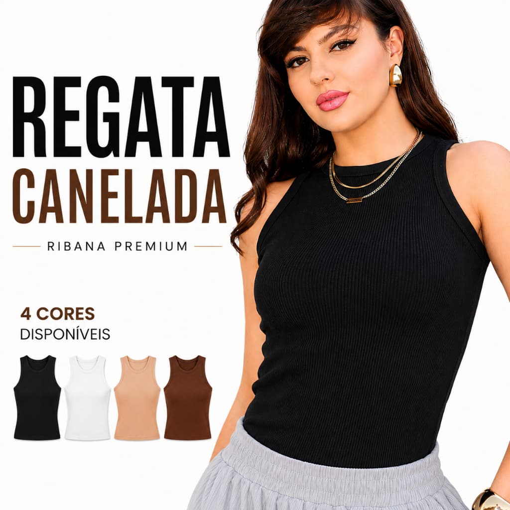 Regata Canelada Feminina Básica Ribana Premium Cropped Alcinha Algodão Casual Confortável Verão 2026