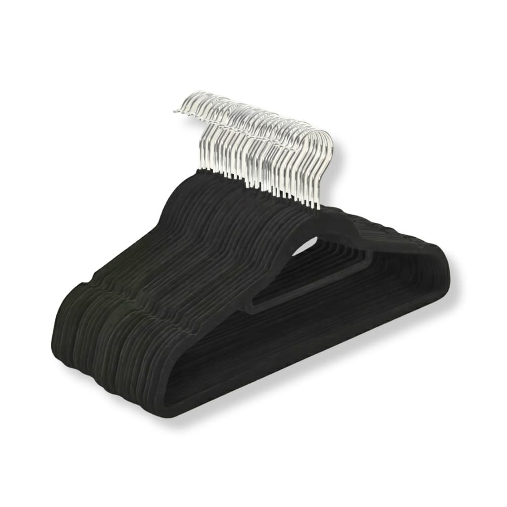 3, 6 ou 12 Cabides de Veludo Preto Antiderrapante c/ Gancho  - Prático, organizador