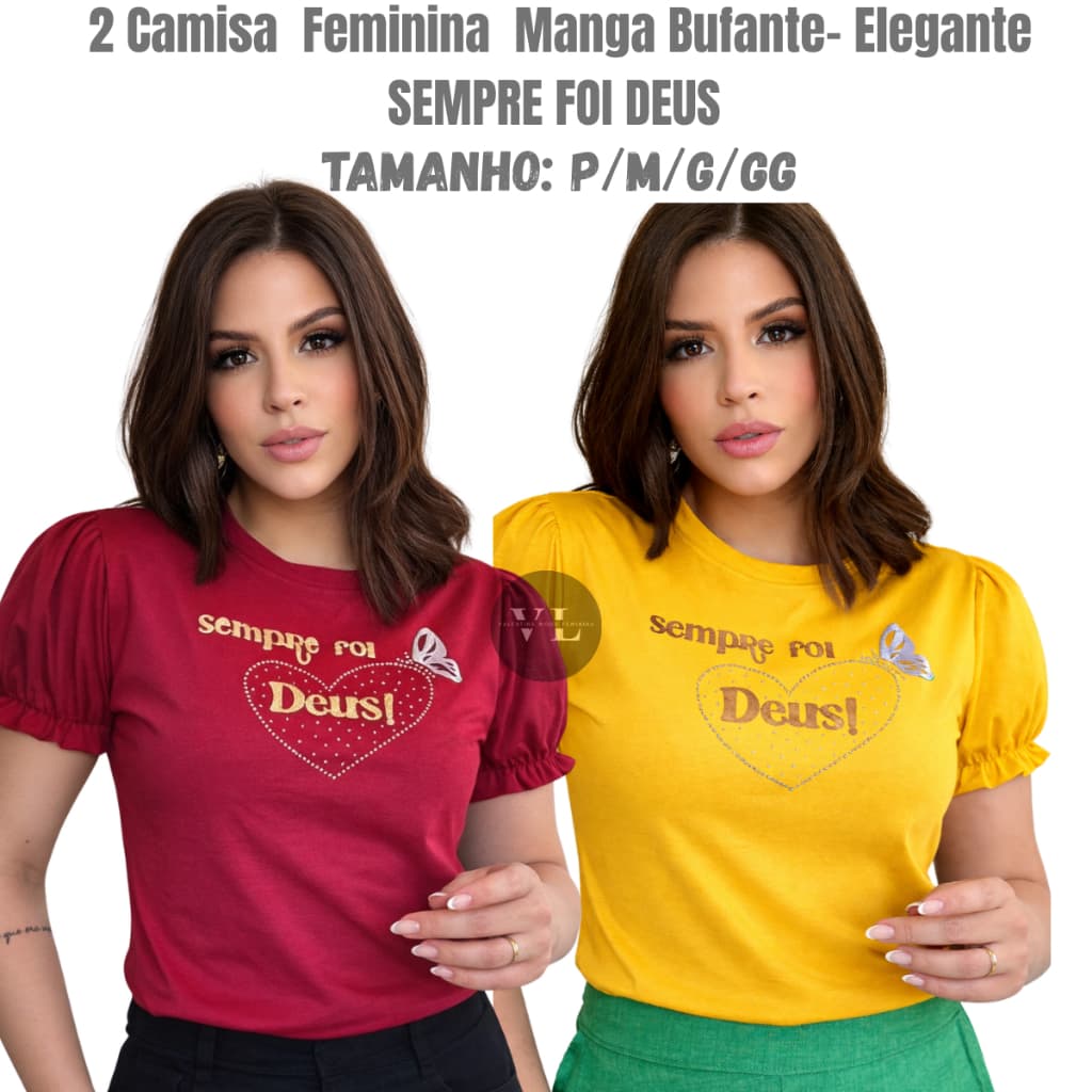 Kit 2 Blusas Femininas Manga Bufante Estampada Casual Moderna Várias Cores Tendência