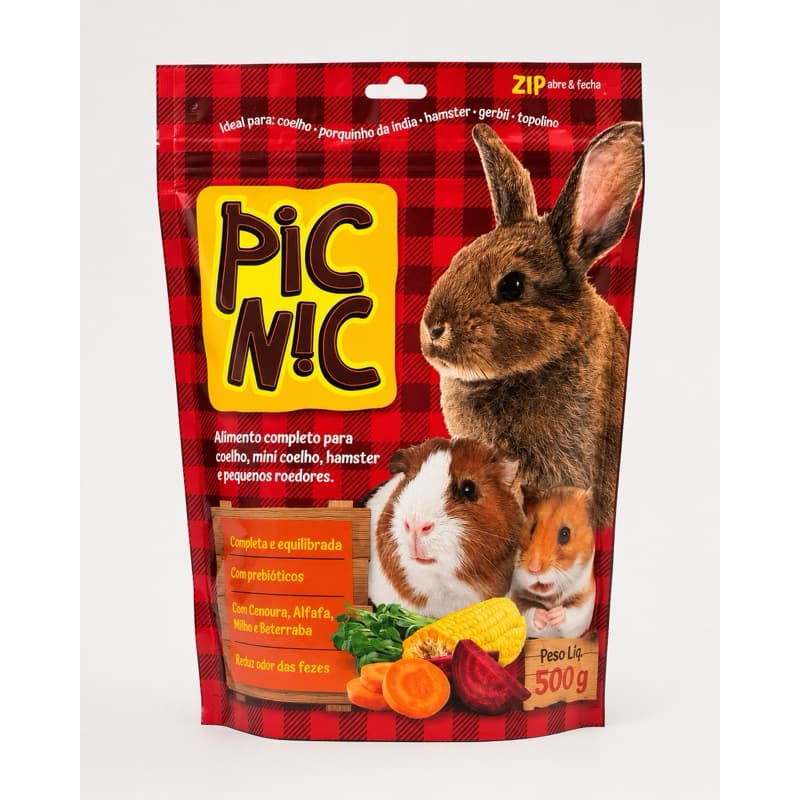 Ração Pic Nic Premium Para Roedores Pic Nic Alimento Completo para Coelhos, Hamsters e Pequenos Roedores 500g
