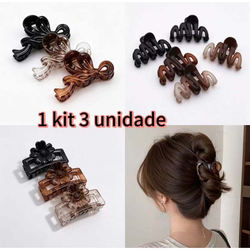 Kit 3 Piranha de Cabelo Feminina Elegante | Pregadeira Acrílica Forte para Coque e Dia a Dia 4cm