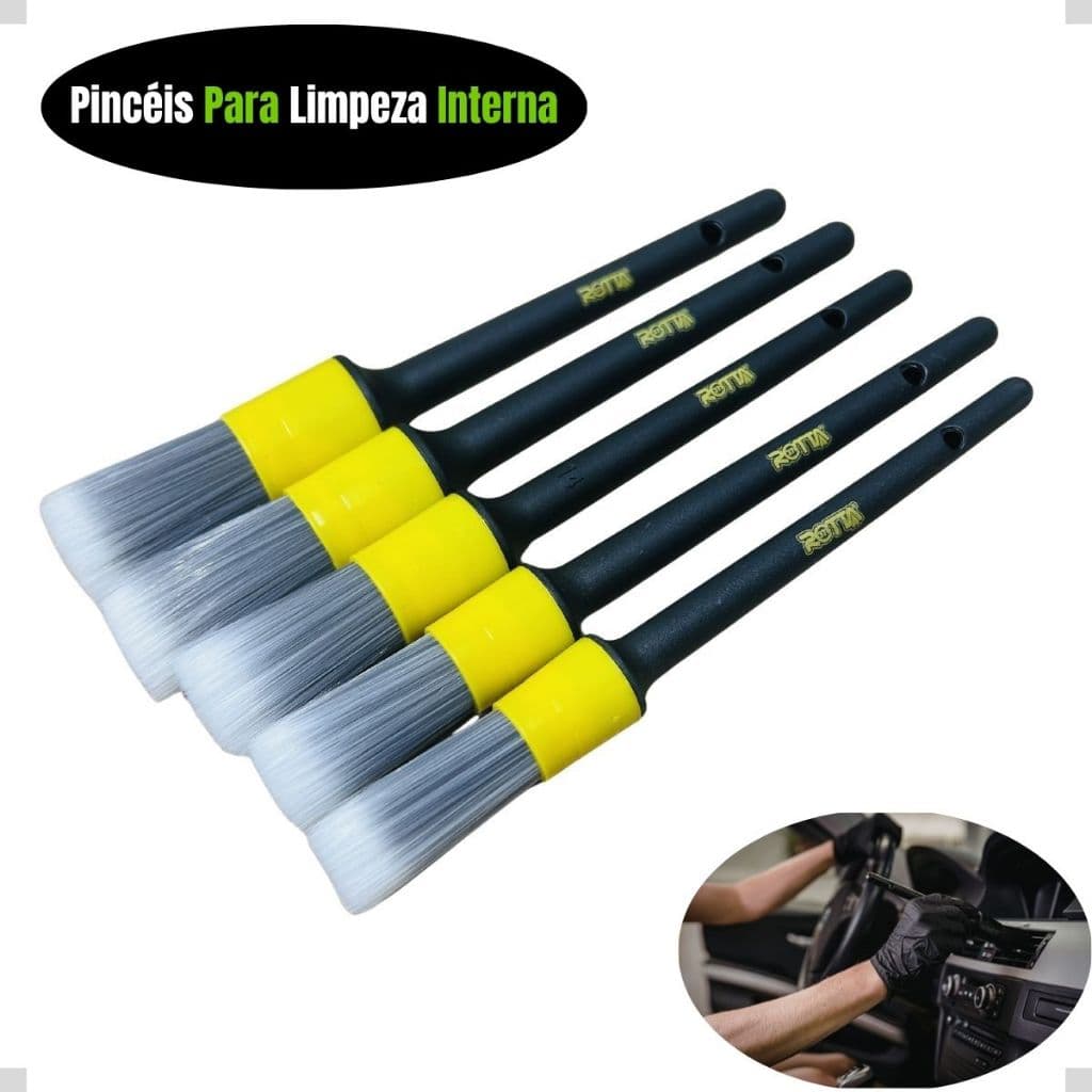 Kit 5 Pincéis De Detalhamento Automotivo Interno Rotta376
