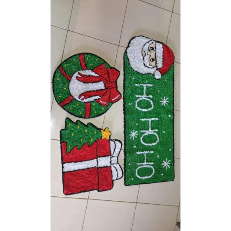 jogo de cozinha natal 3 peças tapetes de frufru com antiderrapante decorativo
