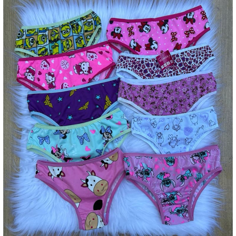 Kit com 10 Calcinhas Infantil Menina Algodão Sortidas