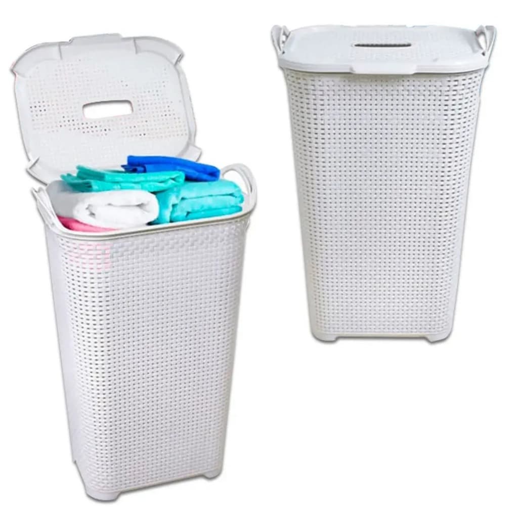 Cesto Organizador Rattan Grande com Tampa Basculante Branco Arqplast