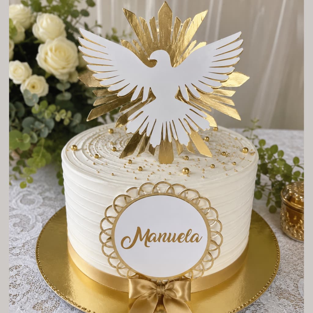 Topo de Bolo Batizado Menina, Menino/Crisma / Divino Espirito Santos 3D Nome Personalizado / Envio Imediato