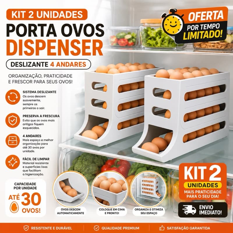 Kit Porta Ovos Dispenser 4 Andares – Rolagem Automática para até 30 Ovos Resistente para Geladeira