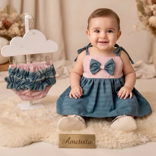 Kit Vestido + Calcinha Bumbum de Rica Roupa Bebê Menina Vestido de Alcinha Fofo e Estiloso