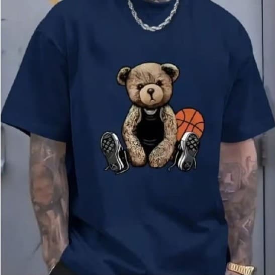 Camiseta Masculina Urso Basquete Estampa Casual Manga Curta